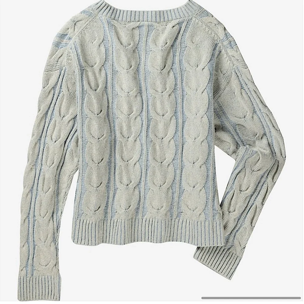 NWOT Free People Washed Cable V-Neck Sweater Pale Blue